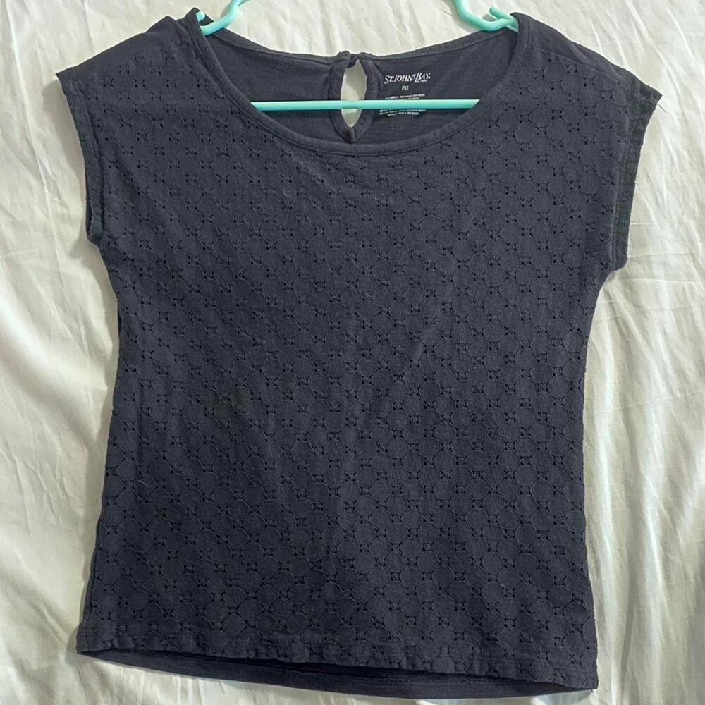 St. John’s Bay Black Crochet Cap Sleeve Blouse Top